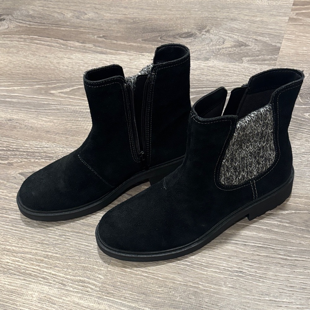 Clarks Black Ankle Boots with Knit Accent. Brand new.